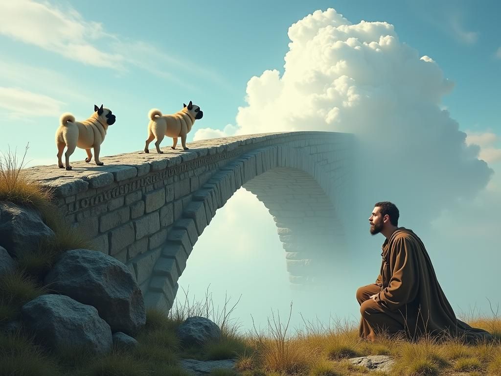 Stone Bridge to a Cloud with Pugs, Cinematic Style