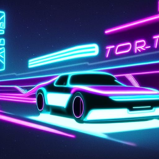 Synthwave Neon Scene in Retro Tron Style
