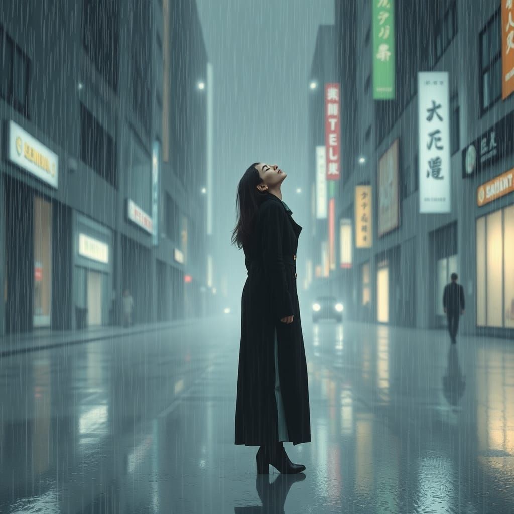 Rainy City Contemplation: A Melancholic, Dreamy Scene