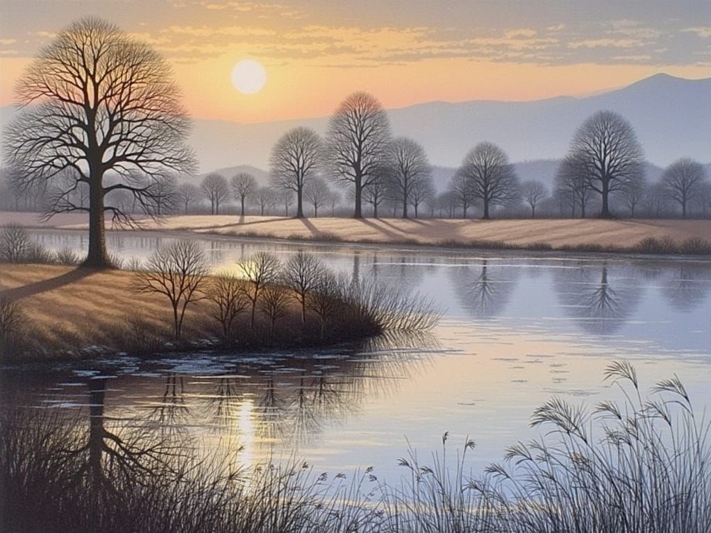 Cranes in Evening Light on Reed Shore