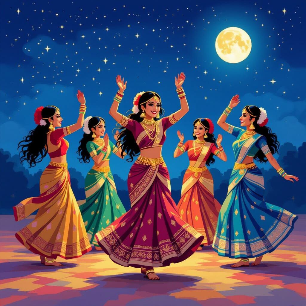 Women Dancing Garba in Vibrant Gujarati Attire
