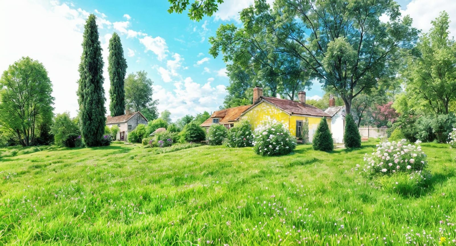 Whimsical Garden Landscape in Dreamlike Realism