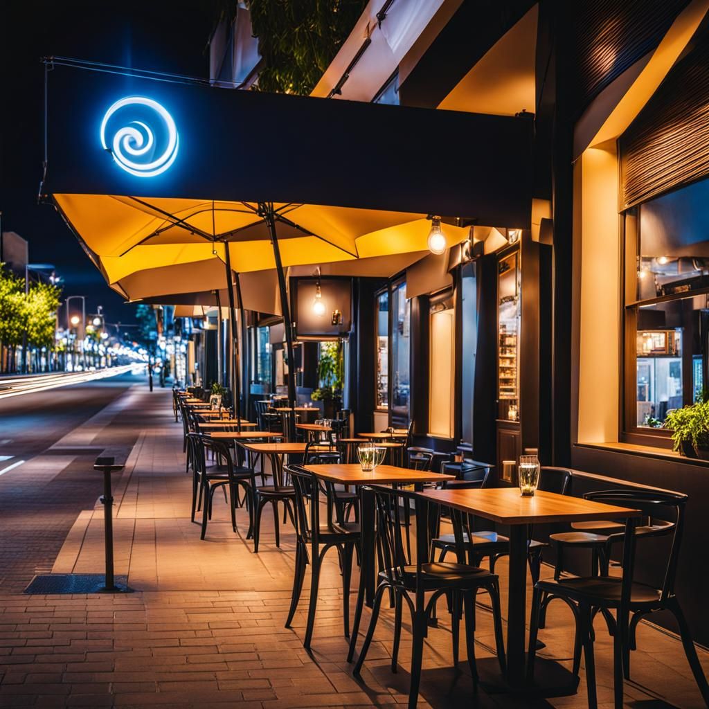 A Vibrant Australian Night Cafe Scene in Bright Colors