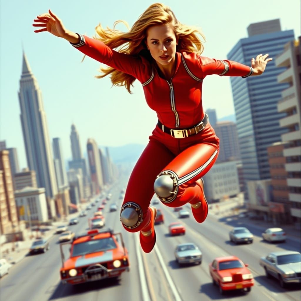 Bionic Woman Leaps Through City in 1970s Style