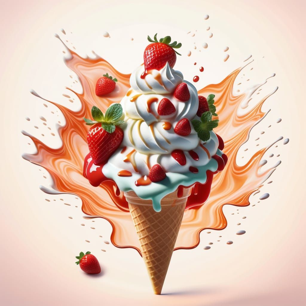 Vanilla Ice Cream Landscape with Strawberry Mushrooms