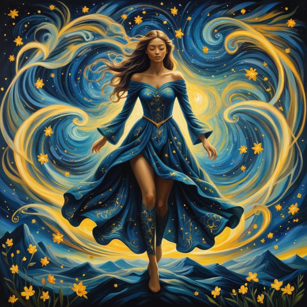 Ethereal Woman in Starry Night Sky