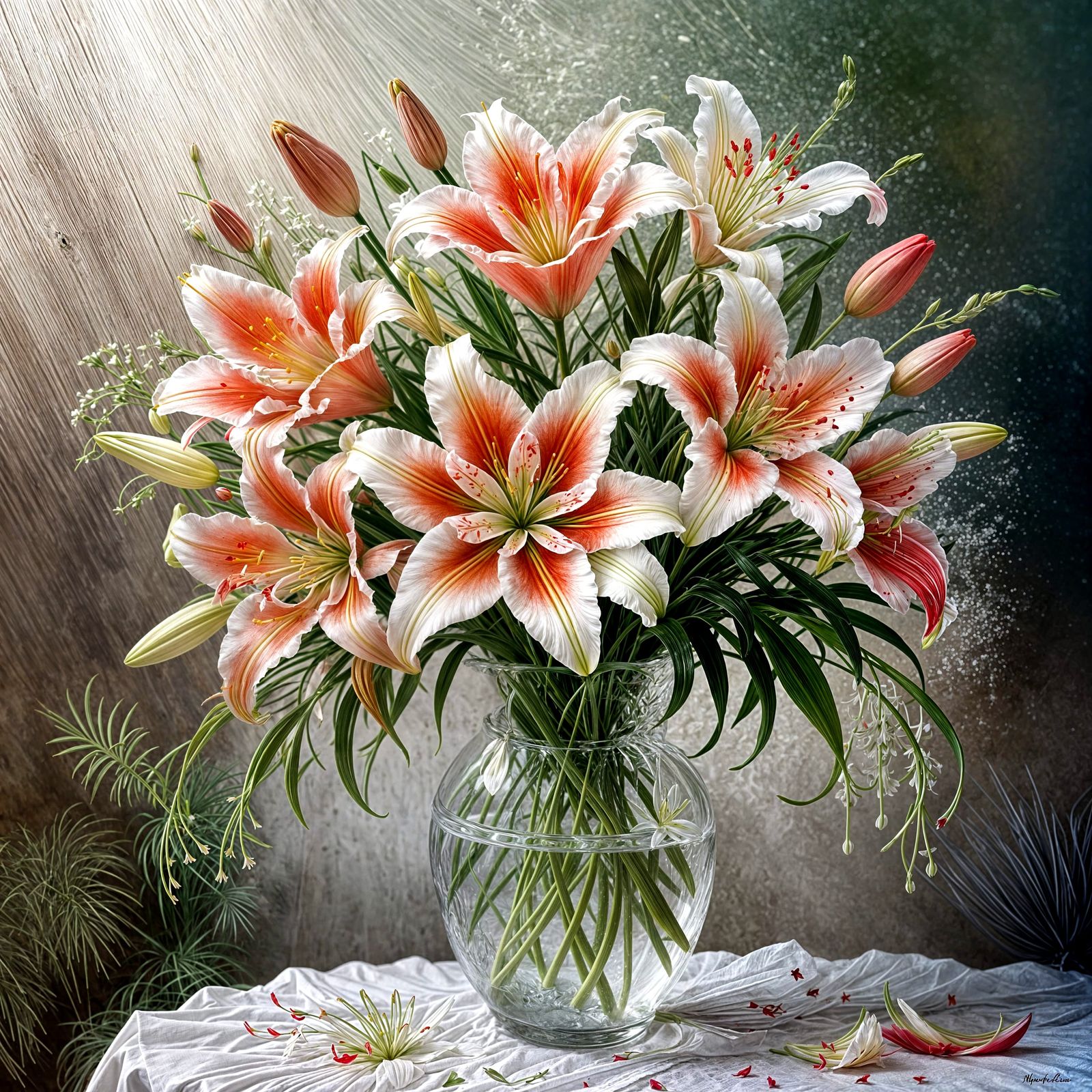 Beautiful Red and White Lily Bouquet
