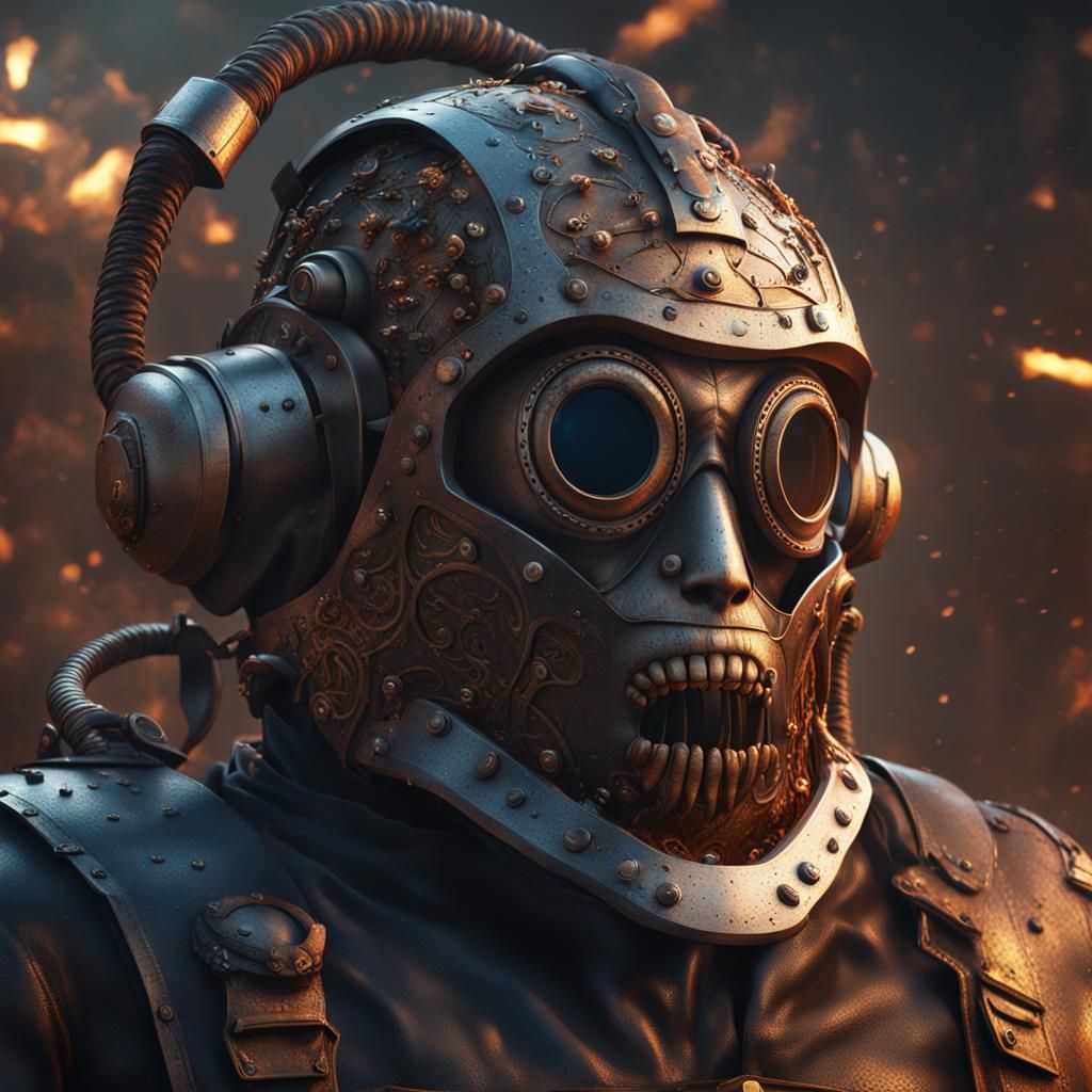 Giant Man in Metal Mask Digital Painting