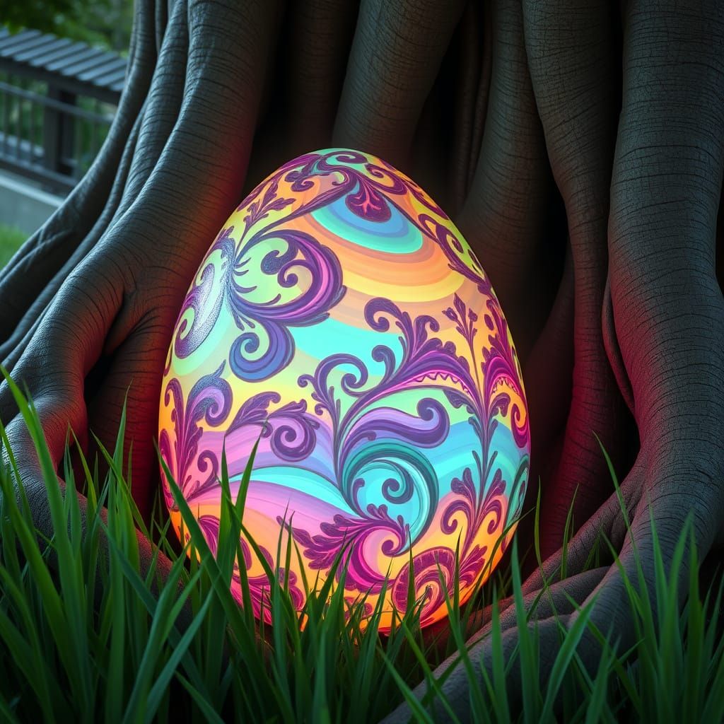Ethereal Easter Egg in Lush Green Grass