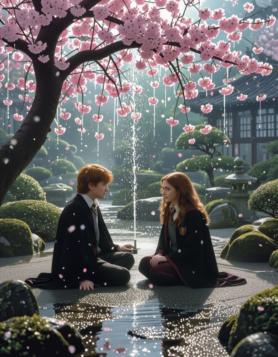 Ron and Hermione in a Surreal Zen Garden