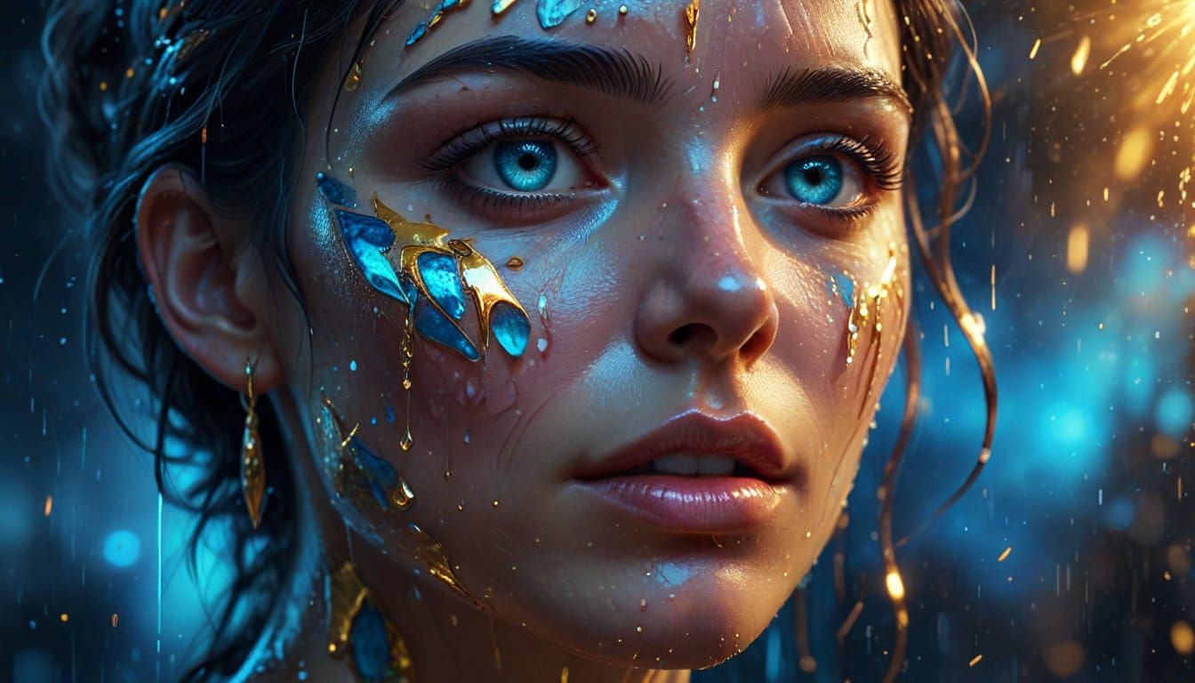 Face with Cosmic Tears in Splash Art Style