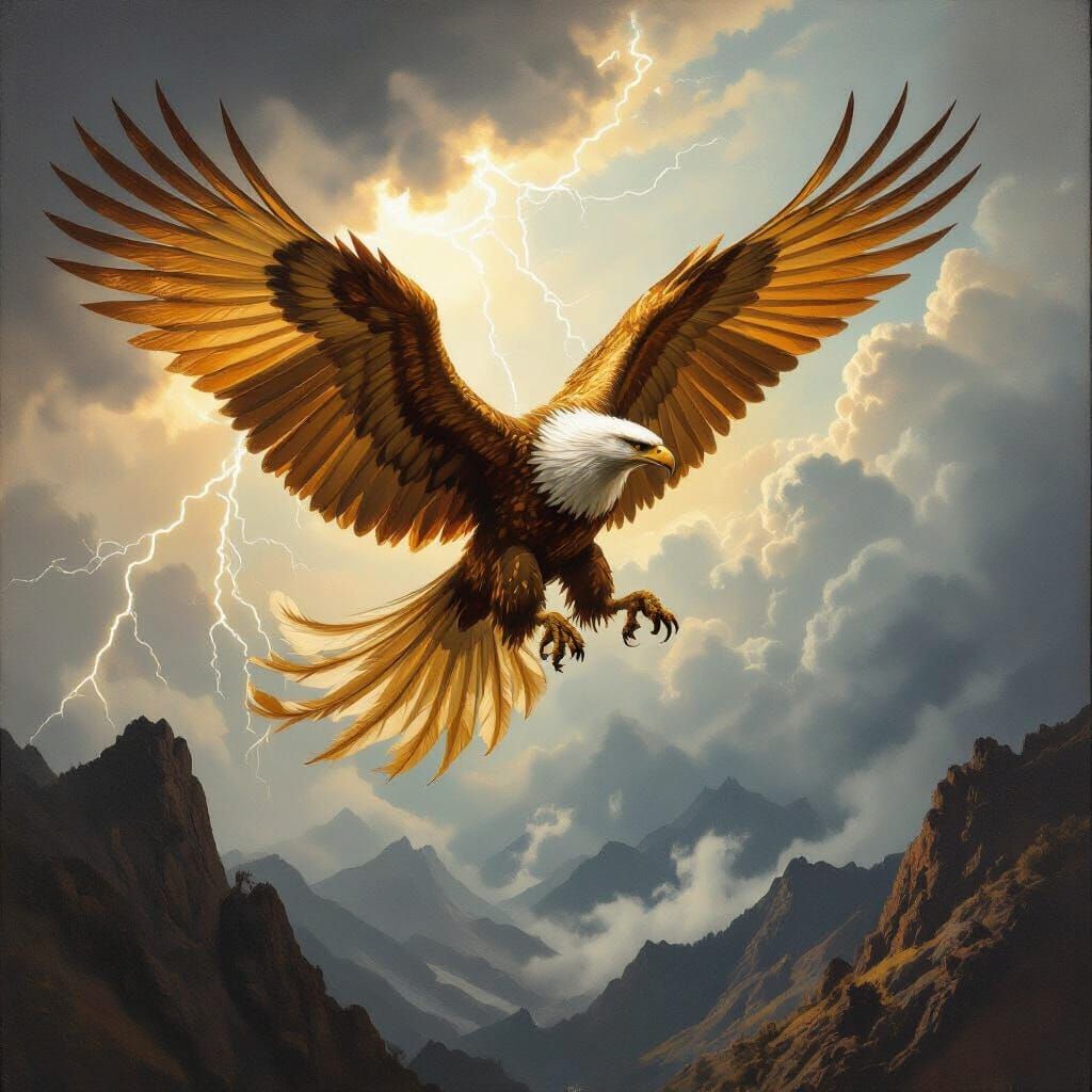 Griffin Soaring Through Stormy Sky in Baroque Style