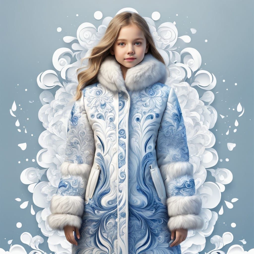Winter Wonder Girl in Elegant Russian-Inspired Coat
