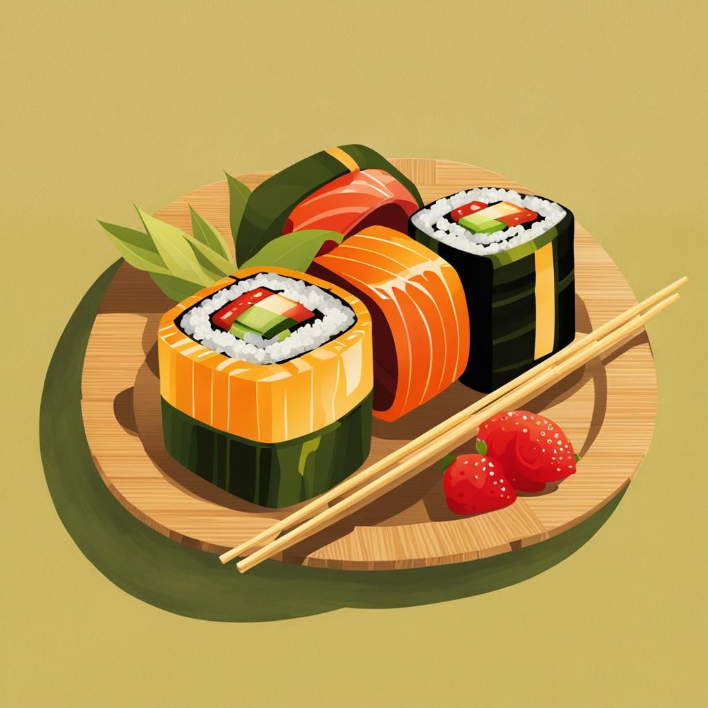 Surreal Smiling Maki Roll on Bamboo Dish