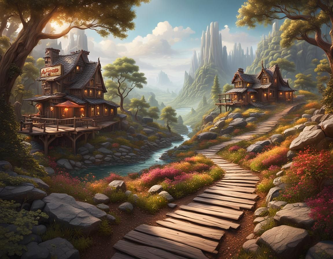 Hiking Trail to Fast Food Restaurant: Detailed Matte Paintin...