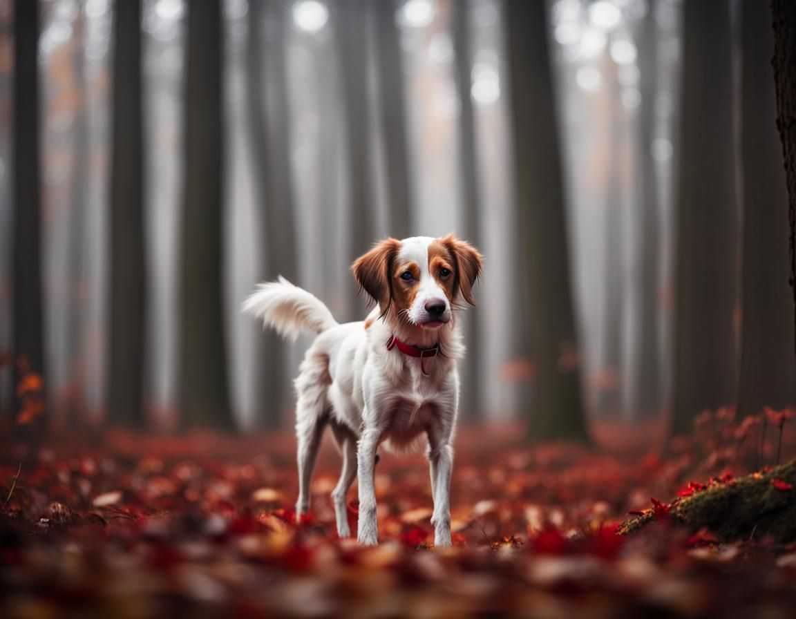 Hunting Dog in Foggy Autumn Forest Photography