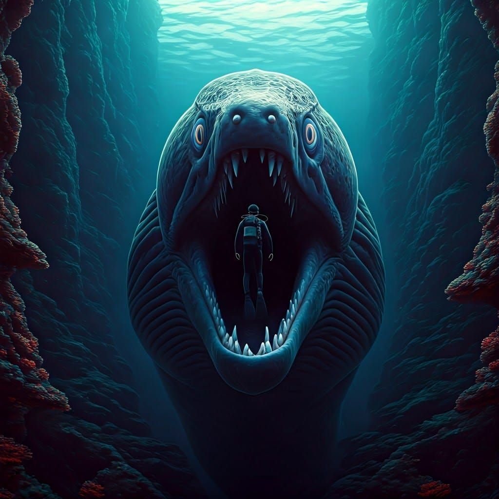 Gargantuan Moray Eel Sea Monster Devours Diver in the Marian...