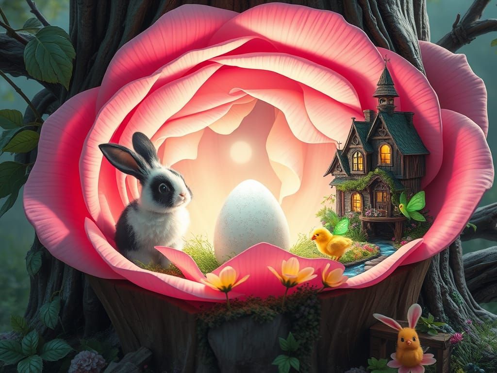 Bunny and Chick in Fairy Rose Village