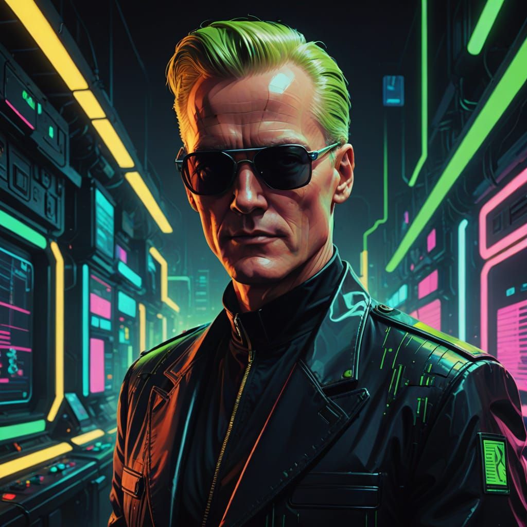 Pixelated Max Headroom Portrait in 80s Cyberpunk Style