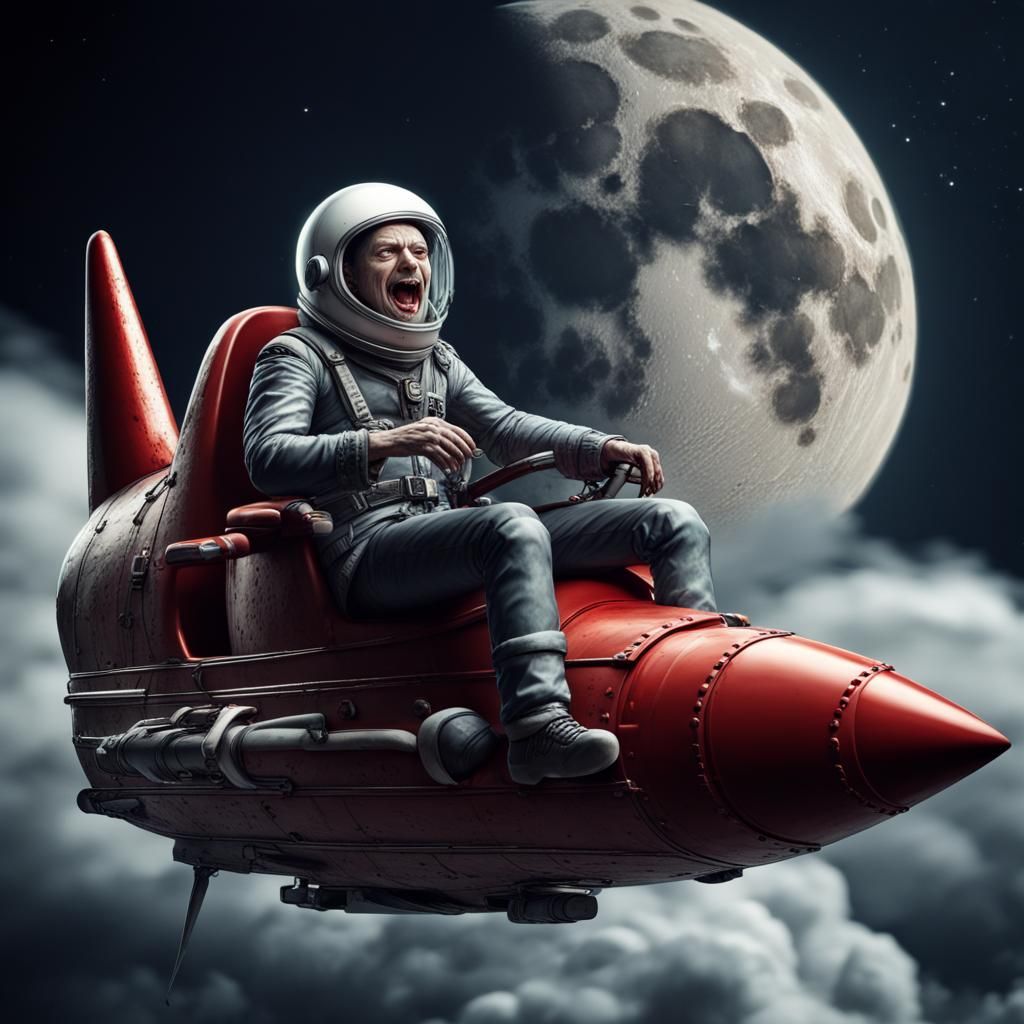 Vampire Rocketing to Moon for Lunar Feast