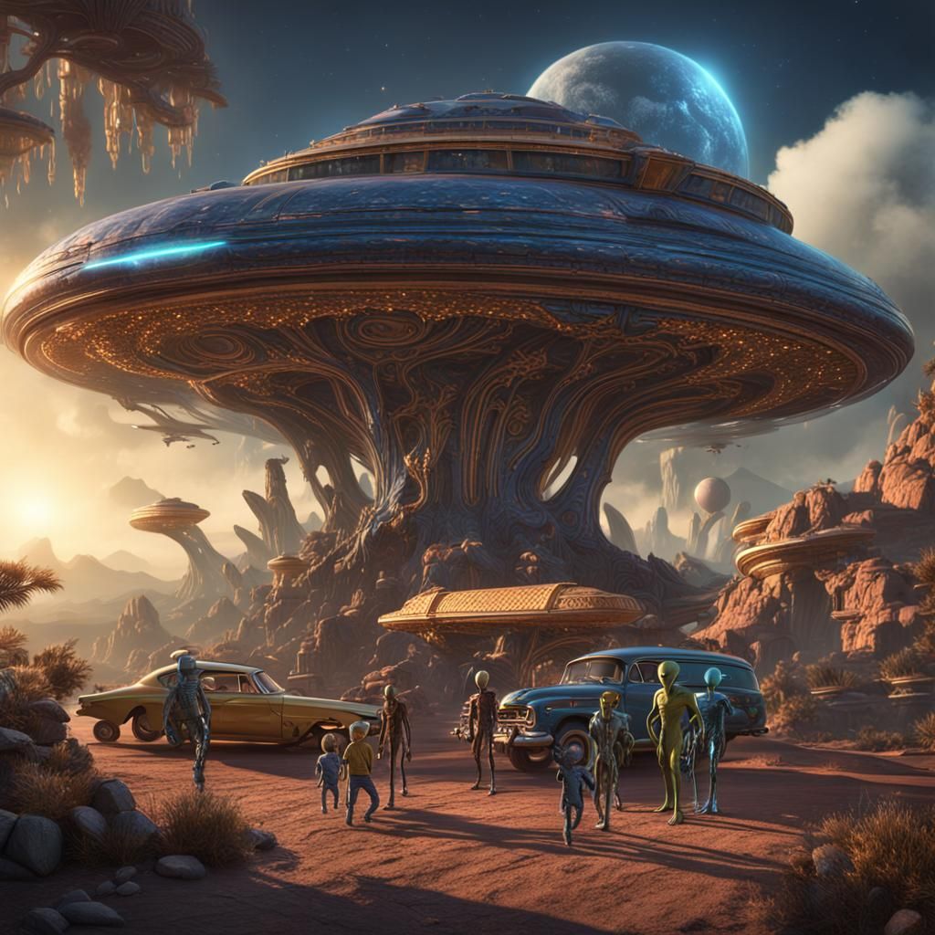 Alien Family Vacation in Hyperrealistic 3D