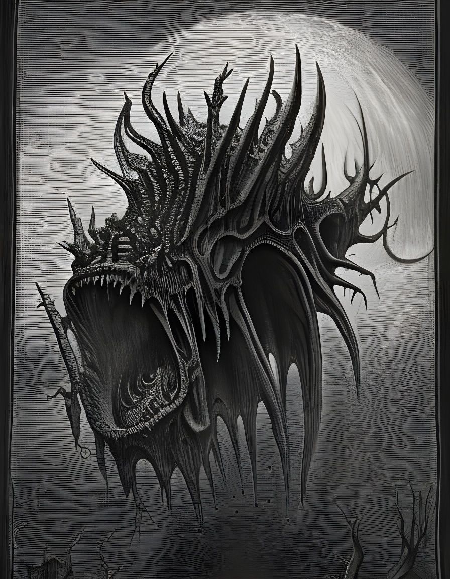 Spawn of Dagon in Dark Fantasy Engraving Style