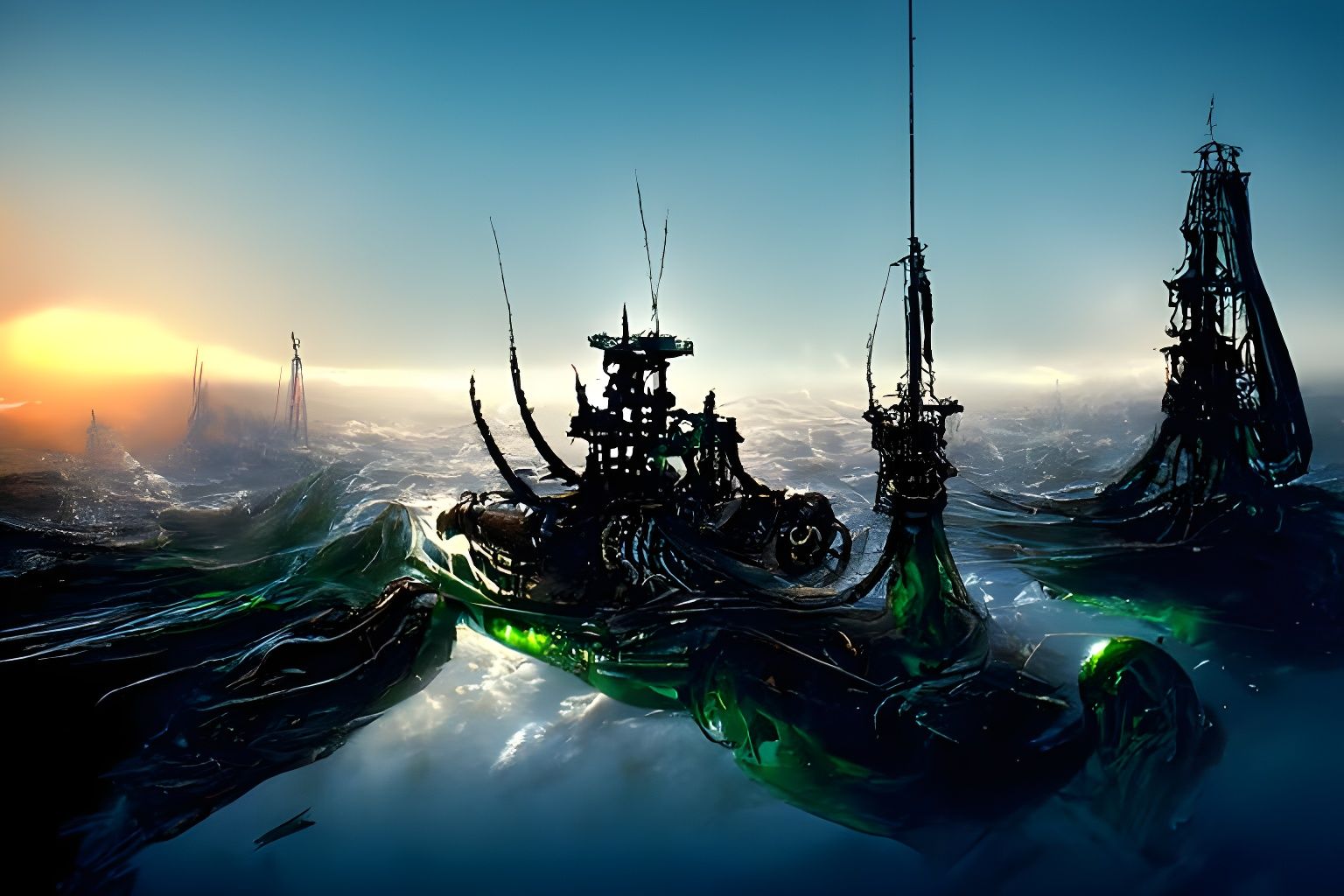 Biomechanical Pirate Ship on Corrupted Seas