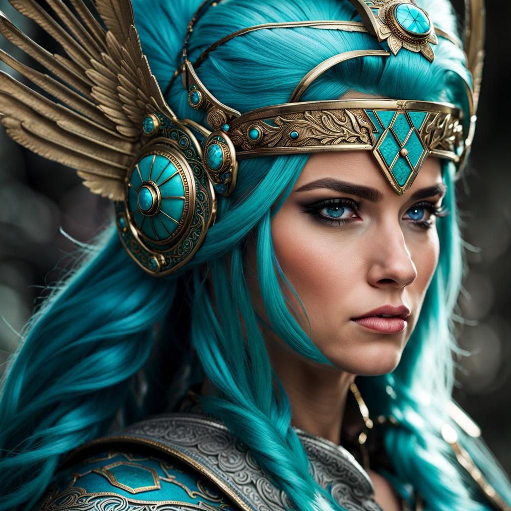 Valkyrie Woman with Turquoise Eyes, Digital Art
