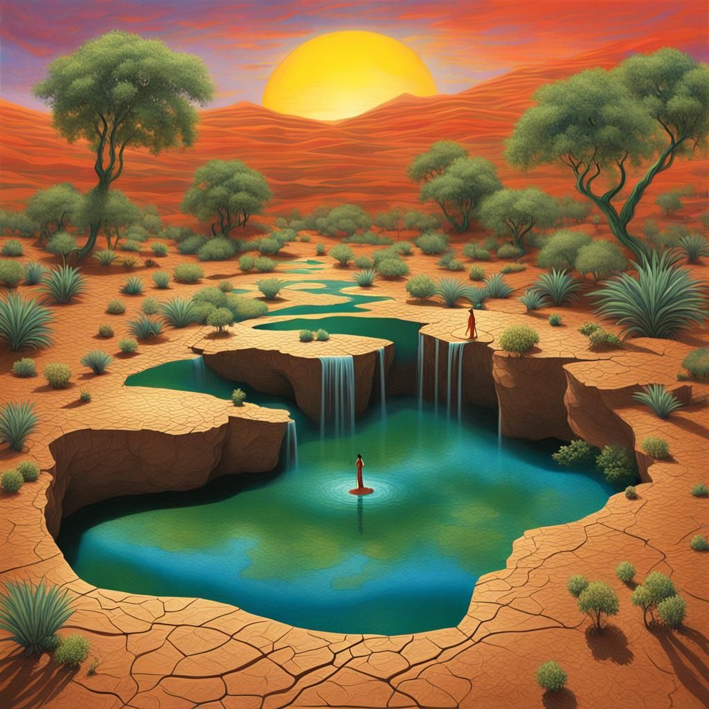 Earth Figure Gazing at Oasis of Inner Freedom