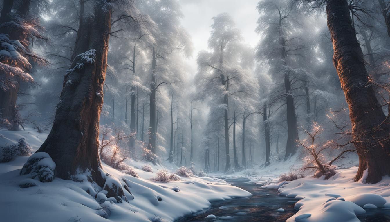 Detailed Snowy Forest Matte Painting in 8K
