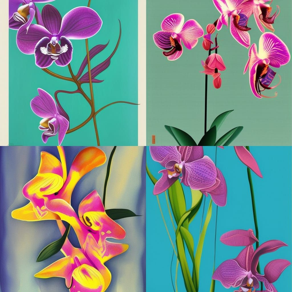 Abstract Orchid Fish Print in Complementary Colors