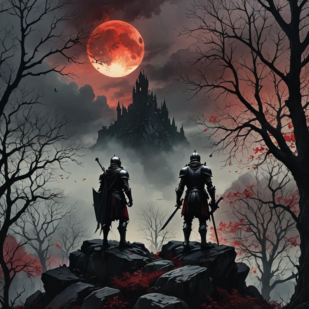 Knight Silhouetted in Dark Fantasy Low Poly Art