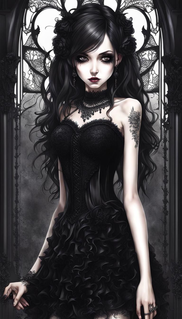 Beautiful Gothic Girl in Dark Dress