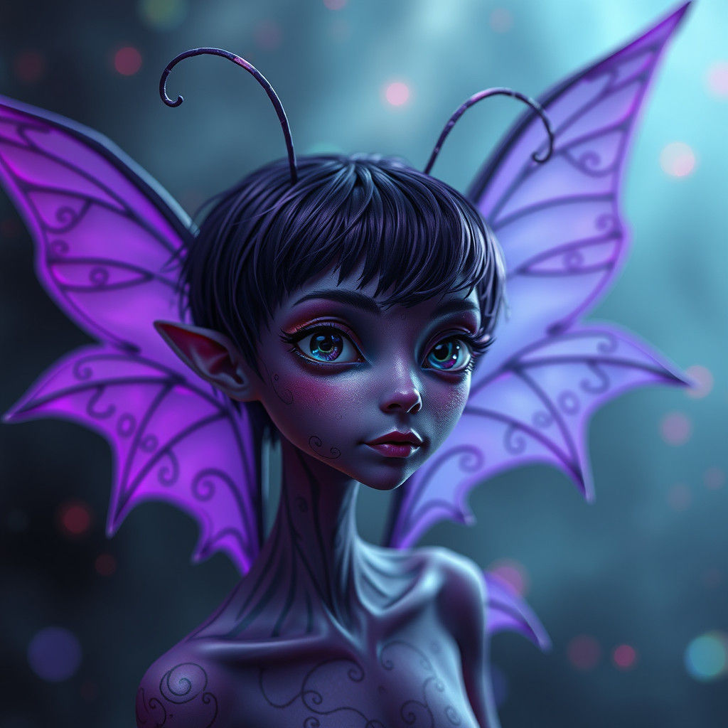 Purple Being with Translucent Wings, in Dark Fantasy Style