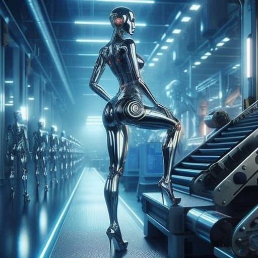 Cyberpunk Female Robot in Neon Noir Style