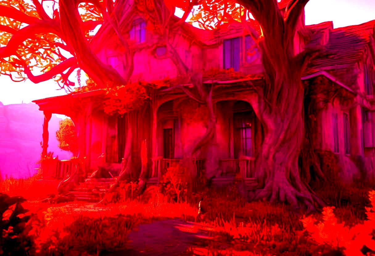 Majestic Tree Embracing an Italian Villa in Sunset Desert Hu...