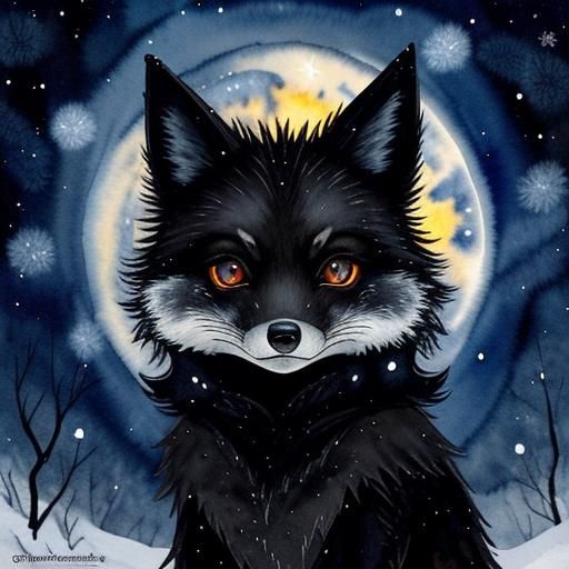 Undead Black Fox in Frozen Winter Scene