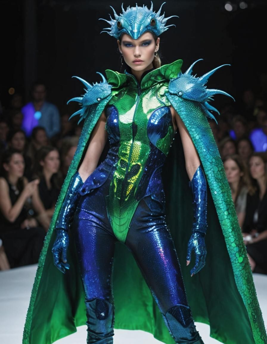 Bioluminescent Lizard Suit Fashion on the Catwalk