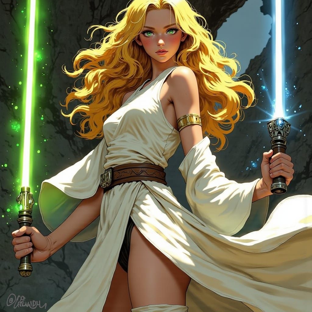 Ethereal Jedi Warrior in Splendid Star Wars Landscape
