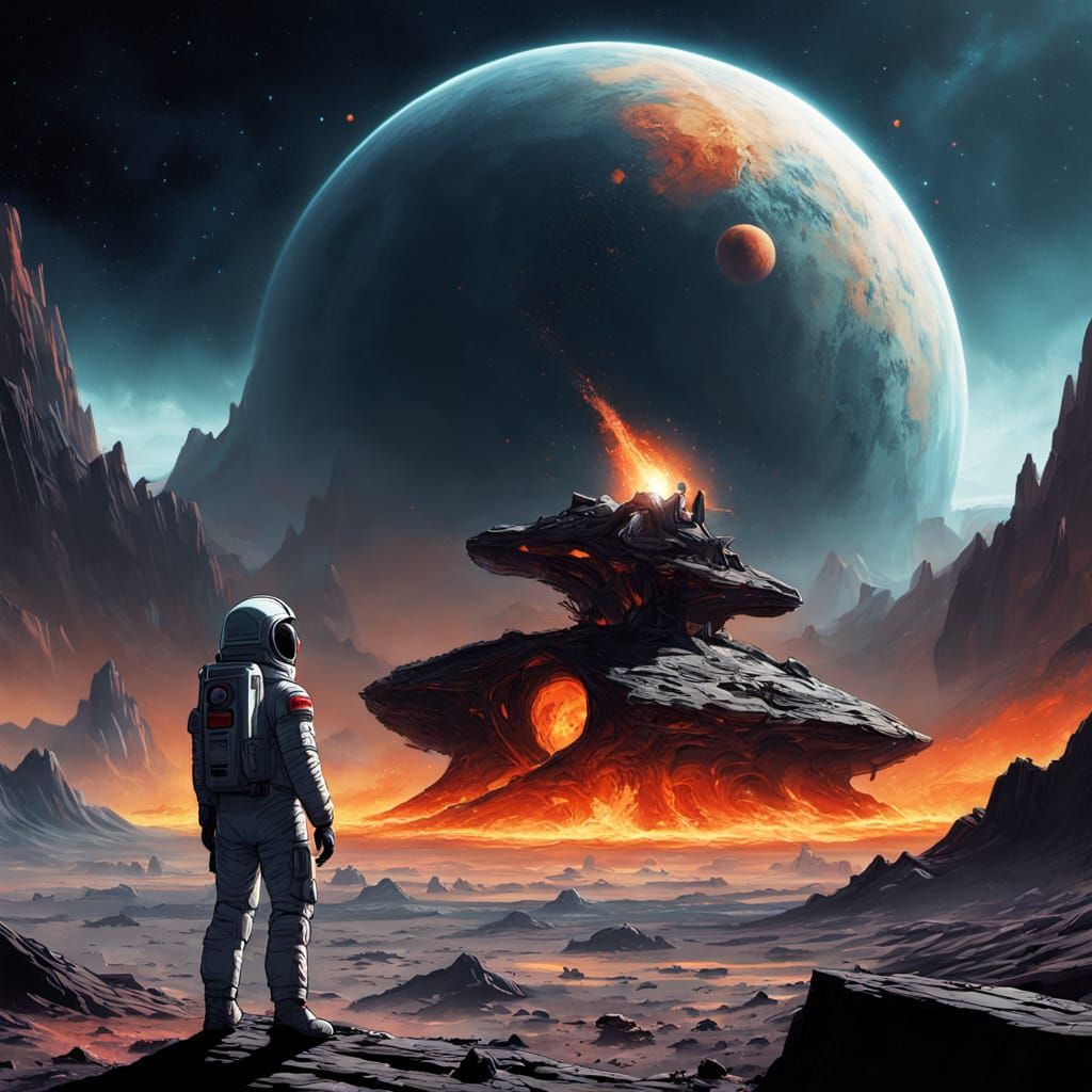 Child Astronaut Views Fiery Debris Entering Atmosphere