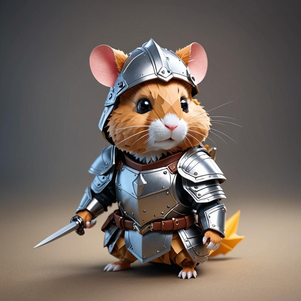 Hamster Knight in Origami Papercraft Style