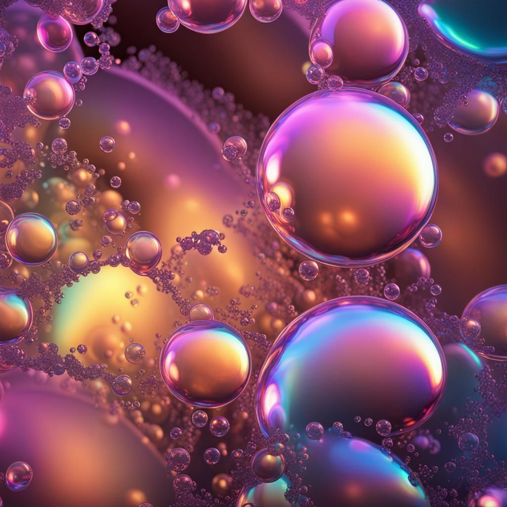 Iridescent Bubbles with Fractal Background in 8K