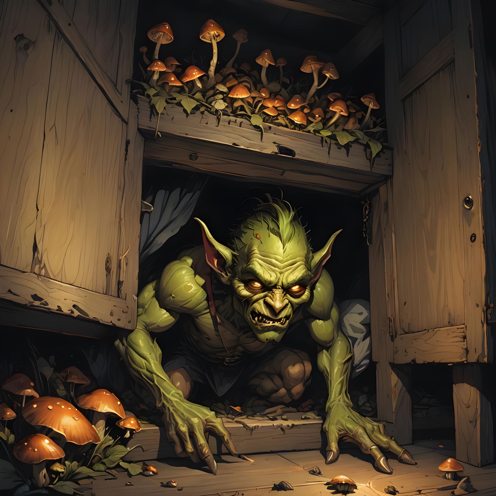 Eerie Goblin Peeks from Under Bed