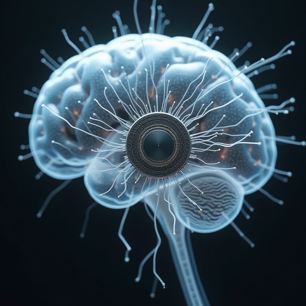 Brain Chip Implantation in a Human Skull, Cyberpunk Style