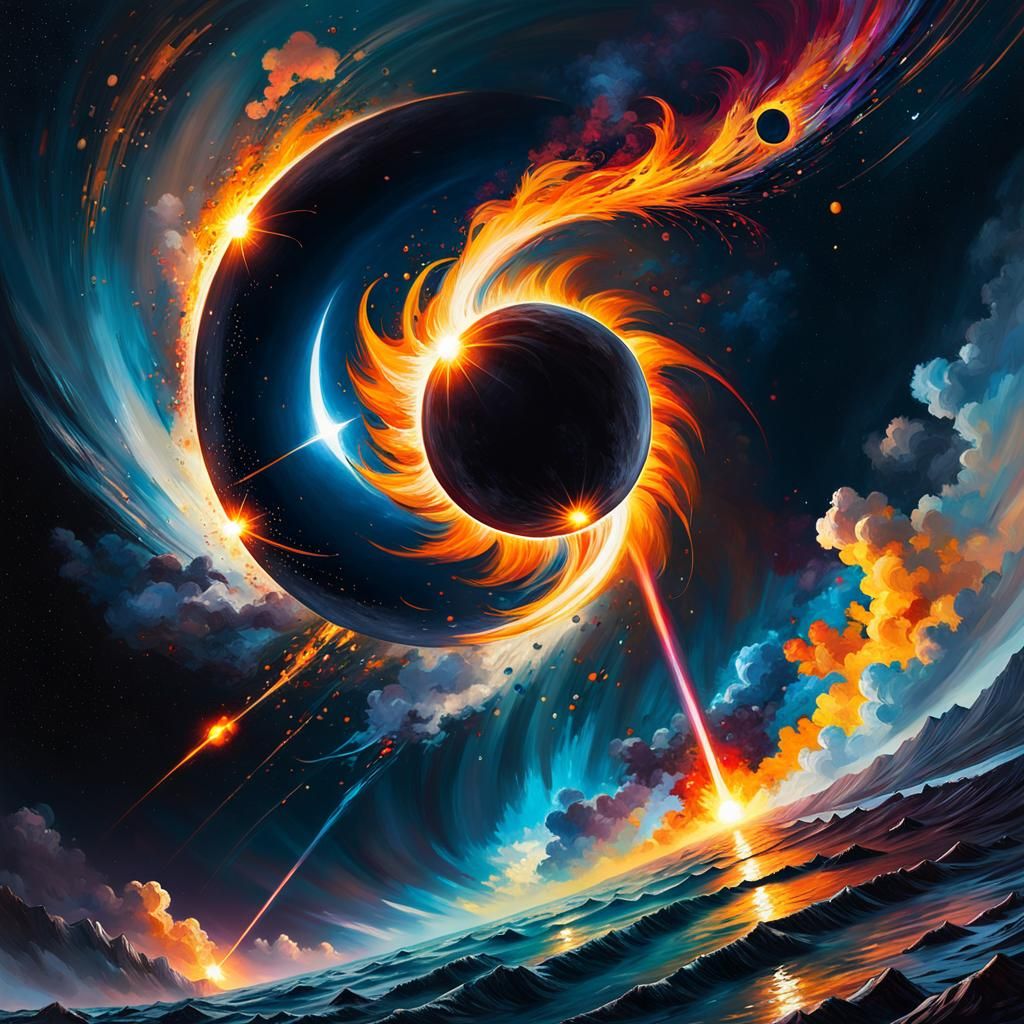 Abstract Solar Eclipse in Oil Painting Style