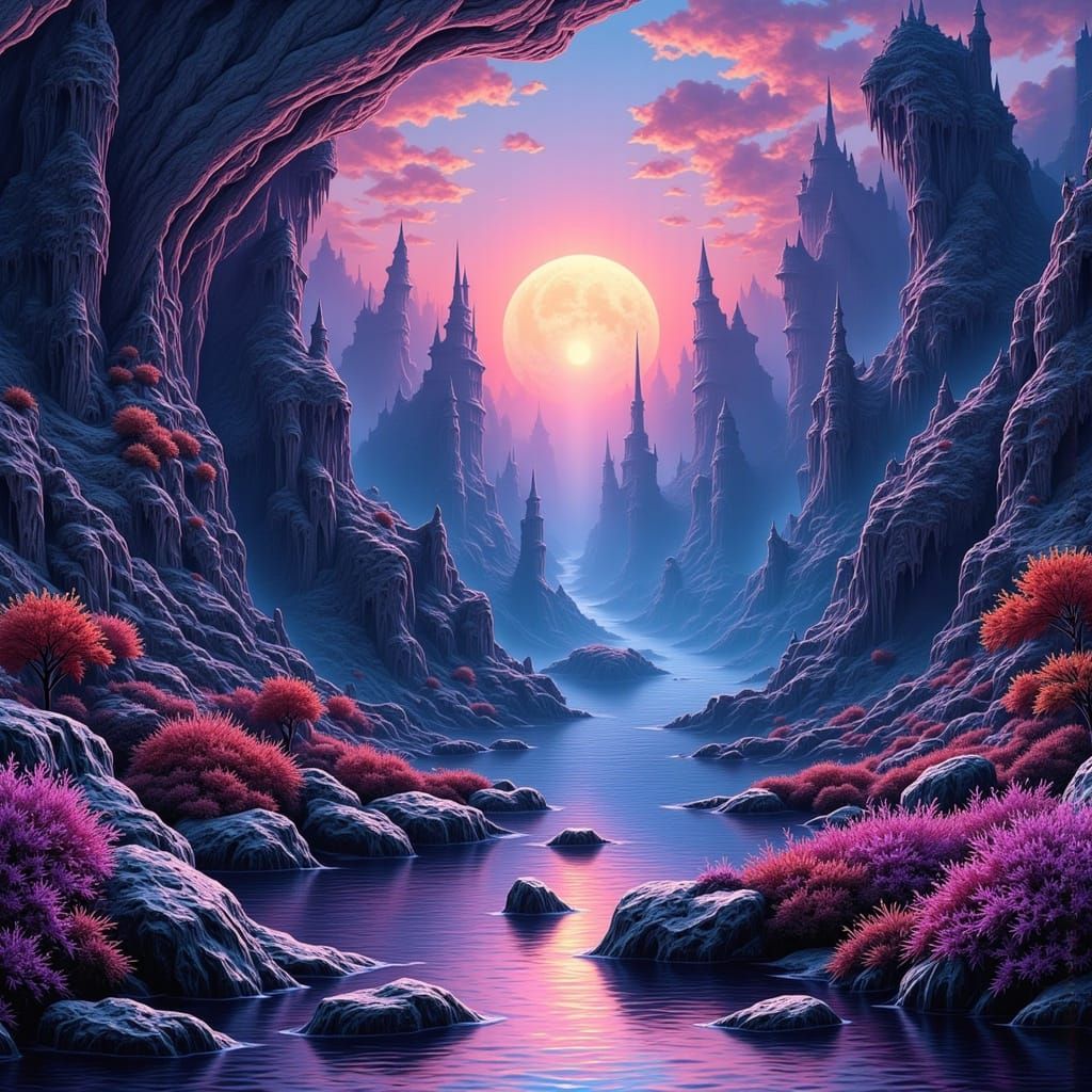 Iridescent Dreamscape: A Hyper-Realistic Digital Landscape