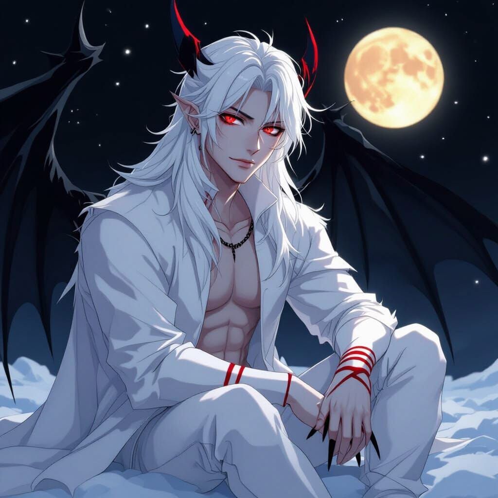 Anime Demon with Lightning Stripes and Devil Wings