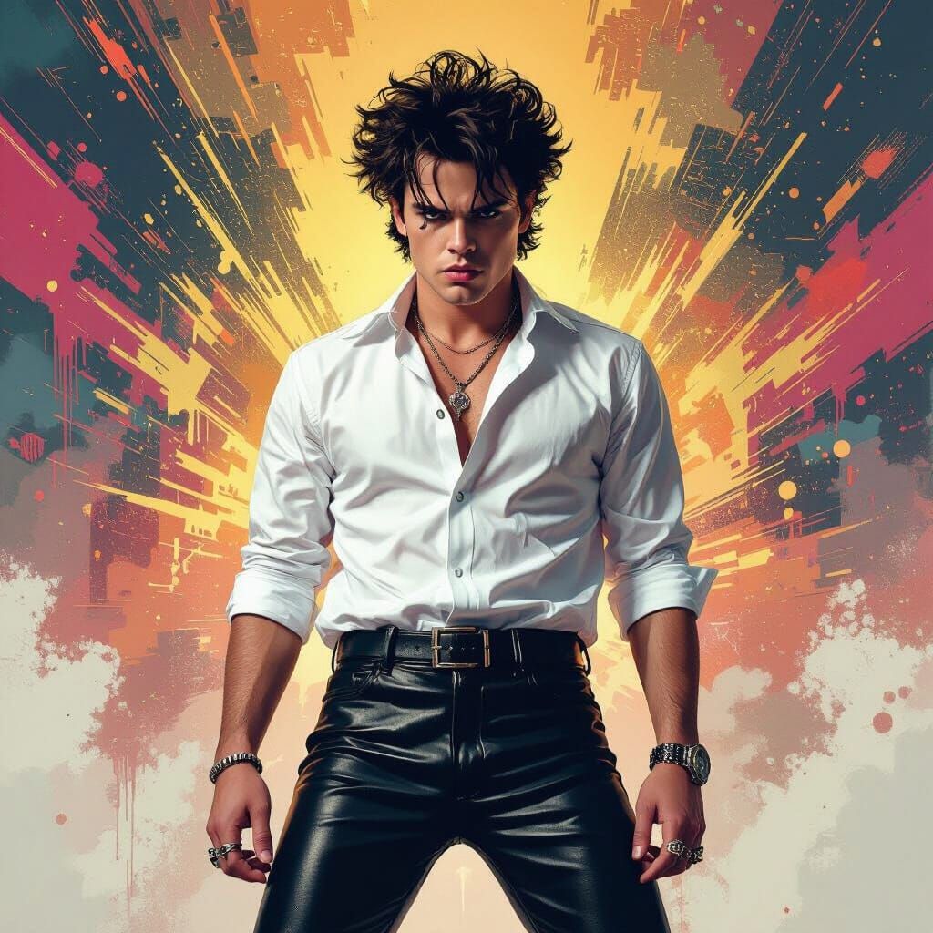 Yungblud Portrait in Pop Art Style with Dynamic Backdrop