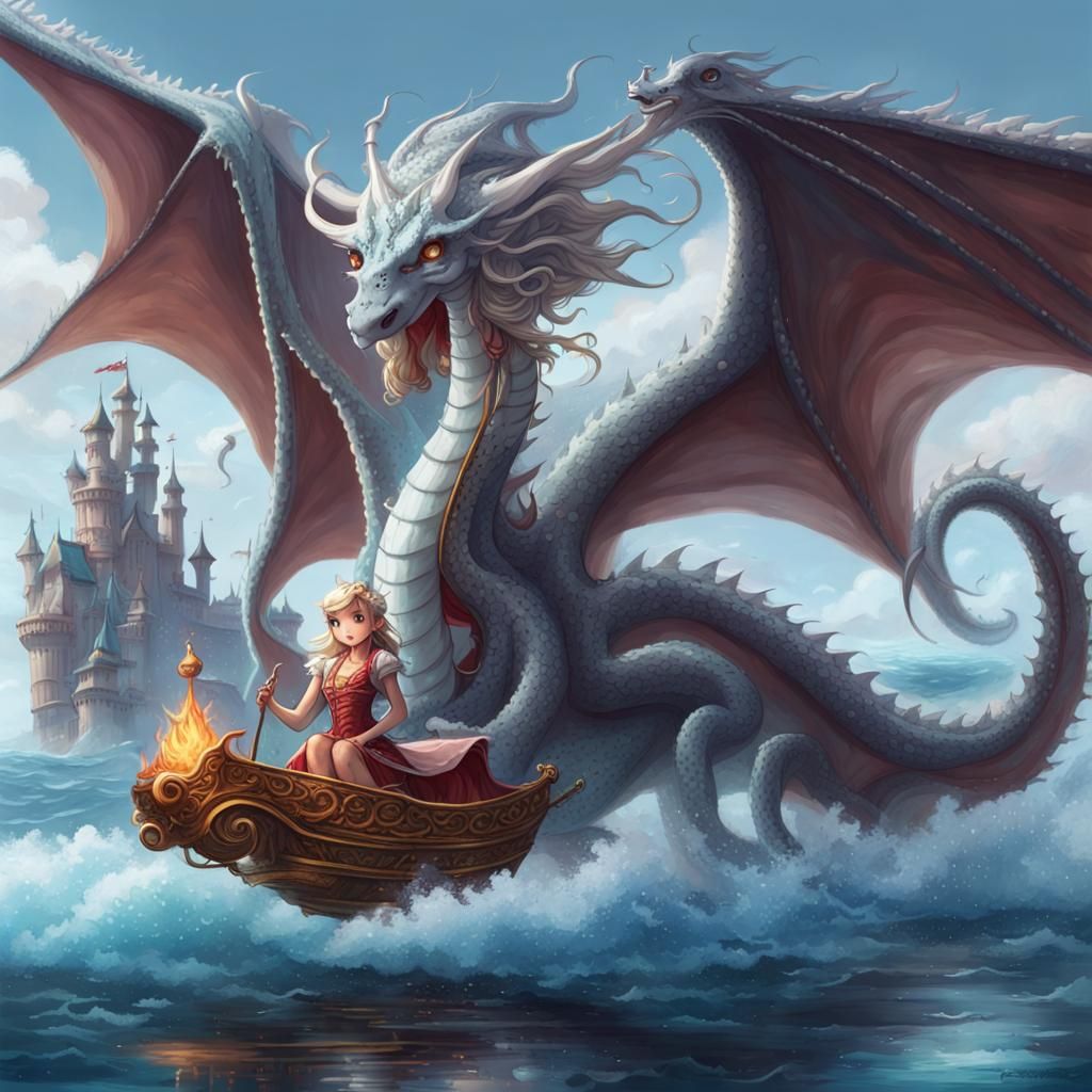 Princess Rides Dragon Over Icy Ocean