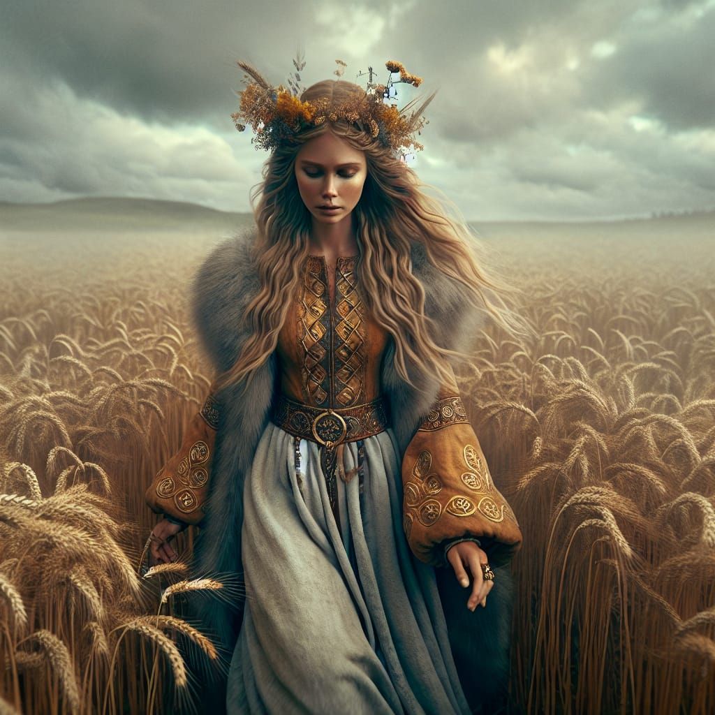 Sif, Viking Goddess of the Harvest in Wheat Field